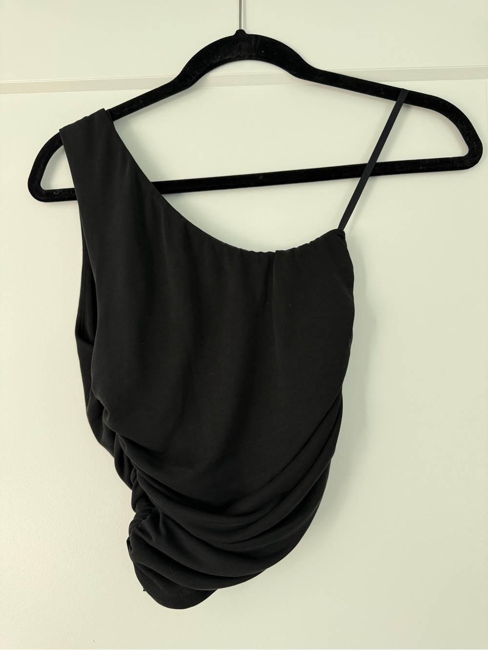 Black One-Shoulder Draped Women’s Top
